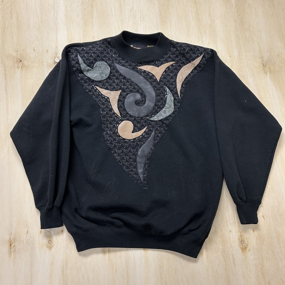 Vintage Extravaganza Sweatshirt‎ Womens Large Black Mock Neck Abstract Pullover